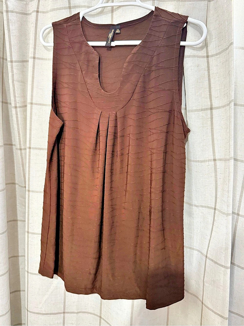 Susan Lawrence Textured Sleeveless Tunic in Brown Size XL